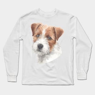 Cute Rough Coated Jack Russell Terrier Watercolor Art Long Sleeve T-Shirt